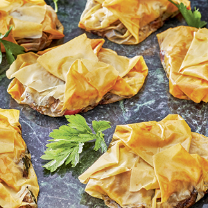 mushroom, veggie and feta phyllo purses