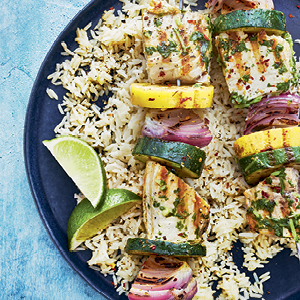 grilled swordfish skewers with basil vinaigrette