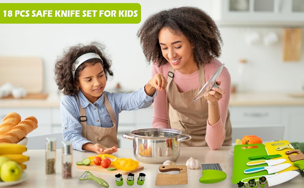 Montessori Kitchen Tools for Toddlers-Kids Cooking Sets Real-Toddler Safe Knives Set