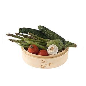 Bamboo Steamer holding vegetables