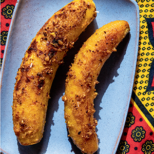 Baked Ginger-Chili Plantain Kelewele on a platter