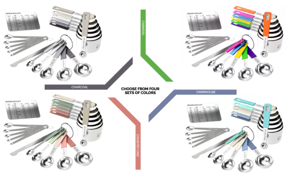 Colorful measuring cups and spoons