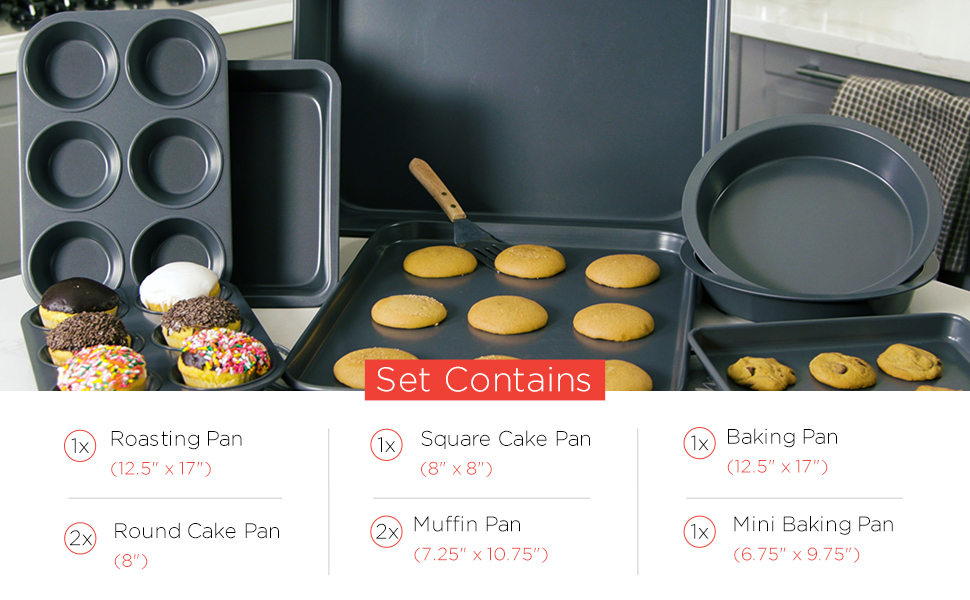 8 piece nonstick stackable bakeware set, bakewear set nonstick, 8 piece nesting baking set