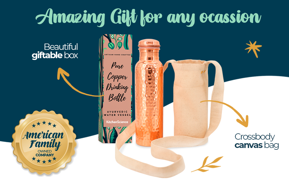 copper bottle with gift box and bottle carrier bag