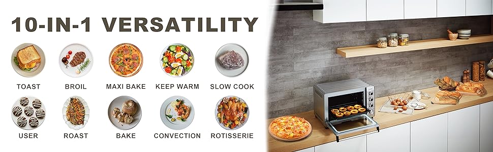 toaster oven with large capacity and versatility,suitable for family and party use.