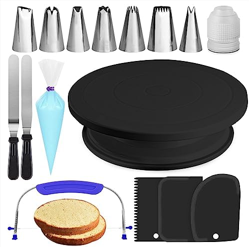 RFAQK 35PCs Cake Decorating Supplies Kit and Leveler-Rotating Cake Turntable complete baking kits