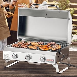 tabletop gas grill with 3 burners