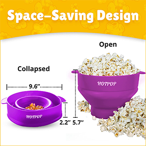 The Original Hotpop Microwave Popcorn Popper, Silicone Popcorn Maker, Collapsible Bowl BPA-Free