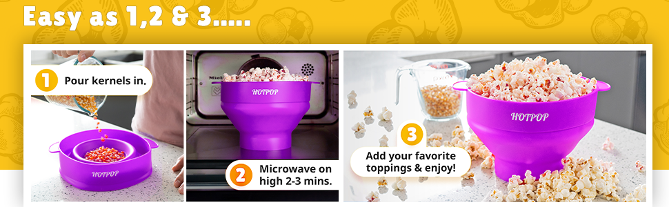 The Original Hotpop Microwave Popcorn Popper, Silicone Popcorn Maker, Collapsible Bowl BPA-Free