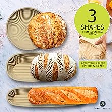 3 Different Banneton bread proofing basket Shapes.