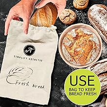 This Linen Bread Bags for handmade artisan breads are Unbleached, Reusable, 100% Cotton.