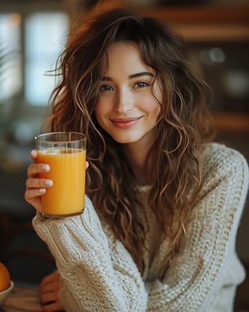 women drinking orange juice