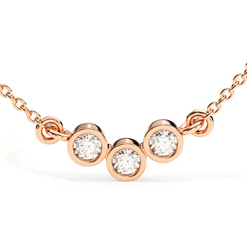 14k Solid Gold Diamond Three-Stone Bezel Set Pendant Necklace for Women in Yellow, White, Rose Gold - Image 3