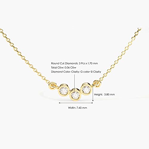 14k Solid Gold Diamond Three-Stone Bezel Set Pendant Necklace for Women in Yellow, White, Rose Gold - Image 4