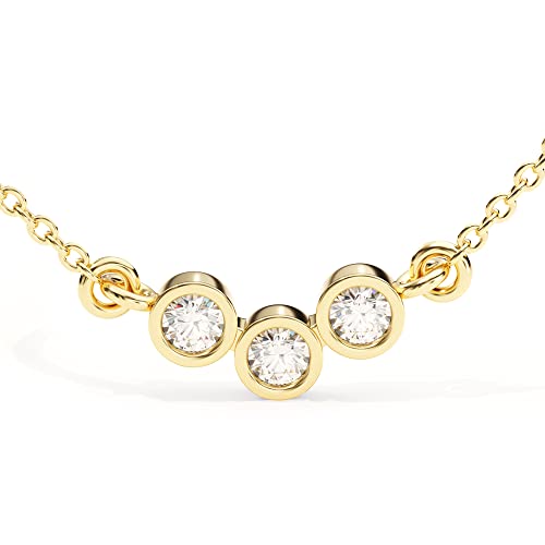 14k Solid Gold Diamond Three-Stone Bezel Set Pendant Necklace for Women in Yellow, White, Rose Gold - Image 2