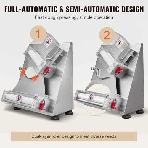 Pizza Dough Roller Sheeter, 3-12 Inch Automatic Commercial Pizza Press, 370W Electric 260 Per Hour Dough Roller, Stainless Steel Adjustable Thickness Dough Machine, for Pasta Maker Equipment - Image 2