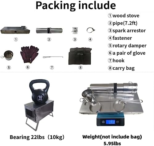 DANCHEL OUTDOOR S6/SSG Portable Tent Wood Burning Stove 304 Stainless Steel, Folding Tiny Hot Tent Stove Lightweight with 7.2ft Chimney for Backpacking, Winter Survival, Cooking - Image 6