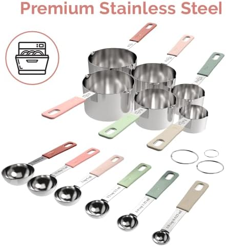 22-Piece Stainless Steel Measuring Cups and Spoons Set, Tad Dash Pinch Smidgen Drop Mini Measuring Spoons, Measuring Stick Leveler, Measurement Conversion Chart Fridge Magnet, (Country Chic) - Image 8