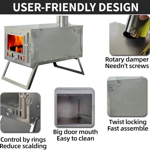 DANCHEL OUTDOOR S6/SSG Portable Tent Wood Burning Stove 304 Stainless Steel, Folding Tiny Hot Tent Stove Lightweight with 7.2ft Chimney for Backpacking, Winter Survival, Cooking - Image 3