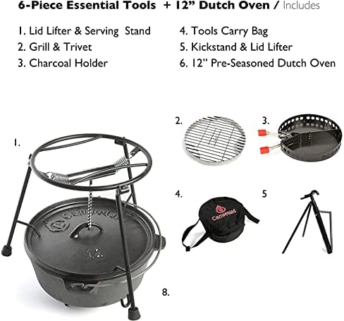 Outdoor Cooking Set - Dutch Oven and Tools Set - Charcoal Holder & Cast Iron Grill Accessories - Camping Grill Set - Outdoor Cooking Essentials - Camp Kitchen Equipment - (6 Piece Set) - Image 2