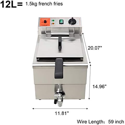 Valgus 1750W Stainless Steel Electric Deep Fryer 12L Large Capacity Countertop Kitchen Frying Machine with Basket & Lid, Drain System - Image 2