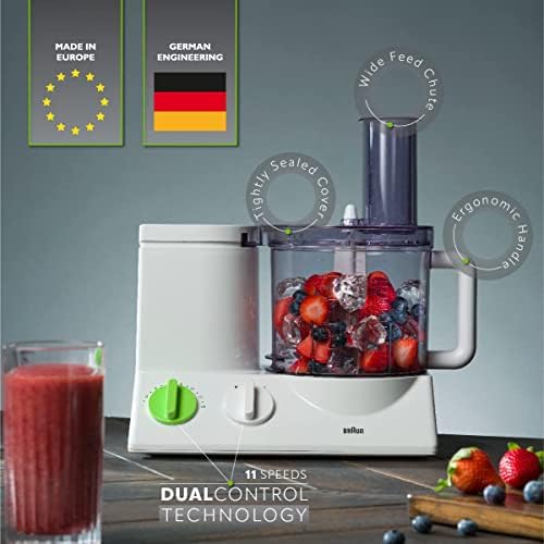 Braun FP3020 12 Cup Food Processor Ultra Quiet Powerful motor, includes 7 Attachment Blades + Chopper and Citrus Juicer , Made in Europe with German Engineering, White - Image 6