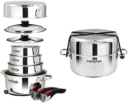 MAGMA Products, A10-360L-IND, 10 Piece Gourmet Nesting Stainless Steel Cookware Set, Induction Cooktops, Silver - Image 4