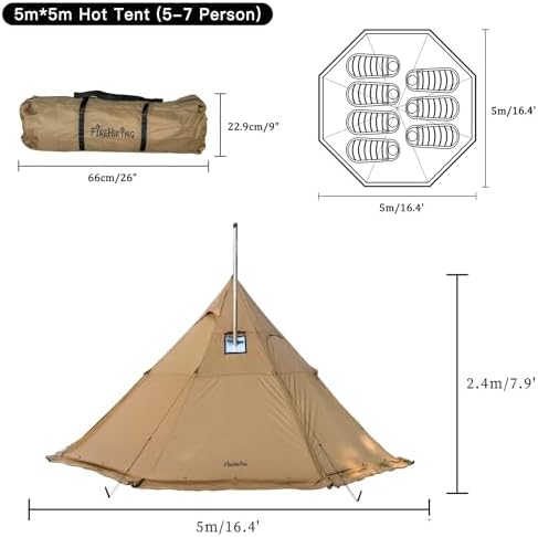 FireHiking Camping Hot Tent 4-8 Person Tipi Tent with Stove Jack for Bushcraft, Cooking and Heating - Image 2