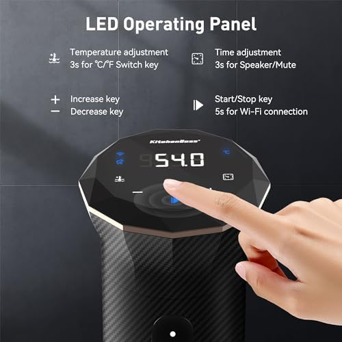 KitchenBoss Wifi Sous Vide Machine: Ultra-quiet Precision Sous-vide Cooker Immersion Circulator APP Control, IPX7 Waterproof Stainless Steel 1100W Professional Low Temperature Cooking Machines, Black - Image 3