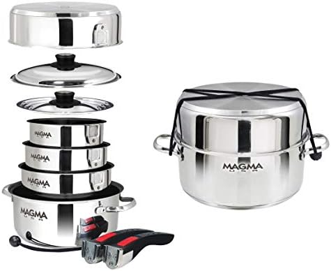 Magma Products, A10-366-2-IND Gourmet Nesting Stainless Steel Induction Cookware Set with Non-Stick Ceramica (10 Piece), silver - Image 5