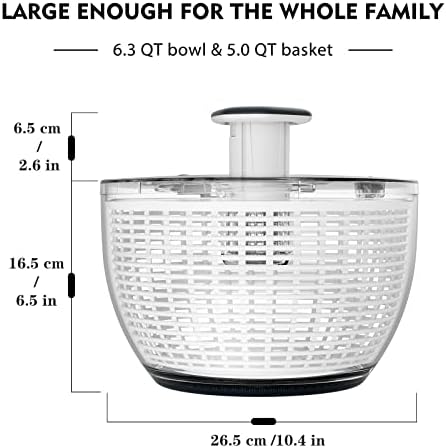 Ourokhome Salad Spinner Lettuce Dryer, One-handed Easy Press Large Vegetable Dryer Salad Mixer with Comfortable and Retractable Pusher and Brake Button for Greens, Herbs, Berries, Fruits, 6.3 QT - Image 5