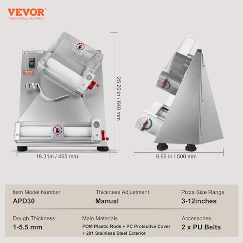 Pizza Dough Roller Sheeter, 3-12 Inch Automatic Commercial Pizza Press, 370W Electric 260 Per Hour Dough Roller, Stainless Steel Adjustable Thickness Dough Machine, for Pasta Maker Equipment - Image 7
