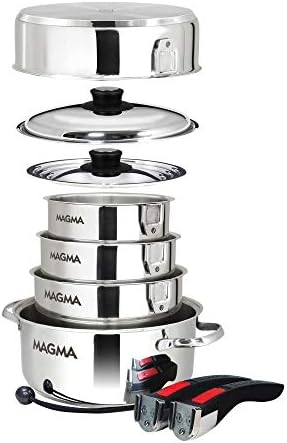 MAGMA Products, A10-360L-IND, 10 Piece Gourmet Nesting Stainless Steel Cookware Set, Induction Cooktops, Silver - Image 2