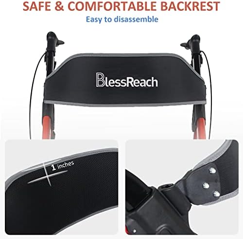 Heavy Duty Rollator Walker - Aluminum Rolling Walker for Seniors and Adults with Large Seat, Support Up 450 lbs (RED) - Image 2