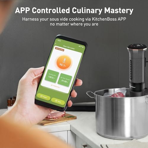 KitchenBoss Wifi Sous Vide Machine: Ultra-quiet Precision Sous-vide Cooker Immersion Circulator APP Control, IPX7 Waterproof Stainless Steel 1100W Professional Low Temperature Cooking Machines, Black - Image 2