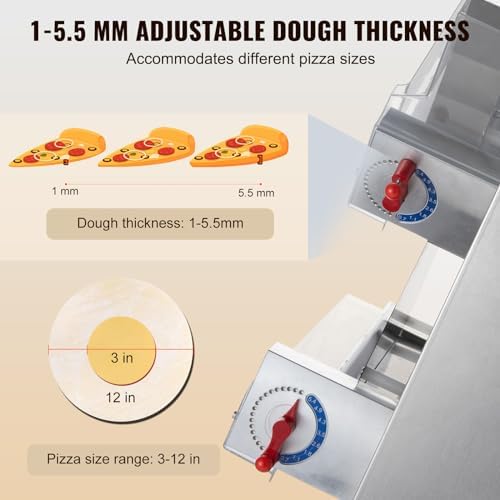 Pizza Dough Roller Sheeter, 3-12 Inch Automatic Commercial Pizza Press, 370W Electric 260 Per Hour Dough Roller, Stainless Steel Adjustable Thickness Dough Machine, for Pasta Maker Equipment - Image 4