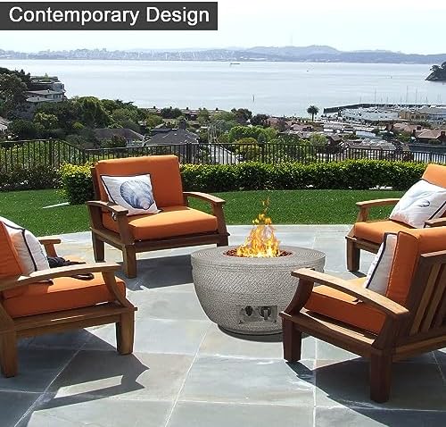 Kante 25 Inch Wide Round Texture Concrete and Metal Outdoor Eco-Friendly Smokeless 50,000 BTU Propane Gas Modern Fire Pit with Waterproof Cover,Biondo - Image 4