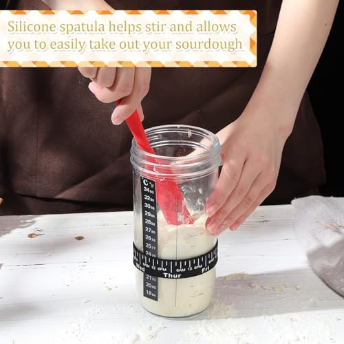 Sourdough Starter Kit, 24oz Sourdough Starter Jar, 10 Inch Bread Proofing Baskets, Thermometer, Feeding Time Tracker, Scraper, Durable Complete Sourdough Bread Baking Supplie - Image 4