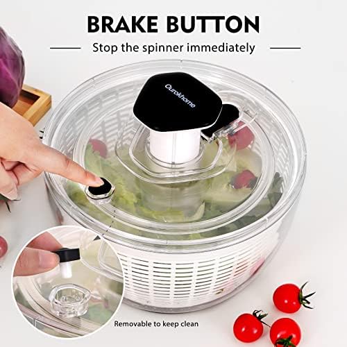 Ourokhome Salad Spinner Lettuce Dryer, One-handed Easy Press Large Vegetable Dryer Salad Mixer with Comfortable and Retractable Pusher and Brake Button for Greens, Herbs, Berries, Fruits, 6.3 QT - Image 3
