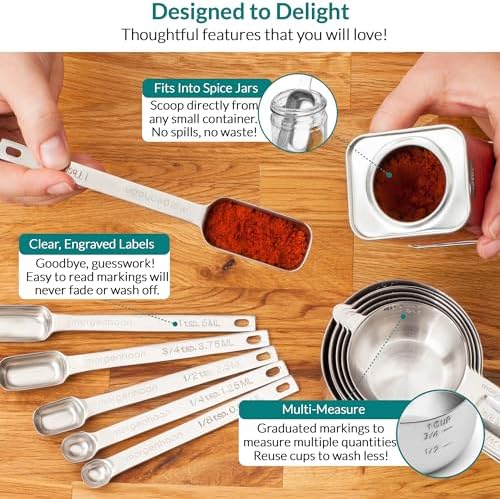 Stainless Steel Measuring Cups & Spoons Set - Heavy Duty, Stackable 13-Piece Set - Dry Foods, Liquids, Dishwasher-safe - Professional Metal Kitchen Utensils By Morgenhaan - Image 4