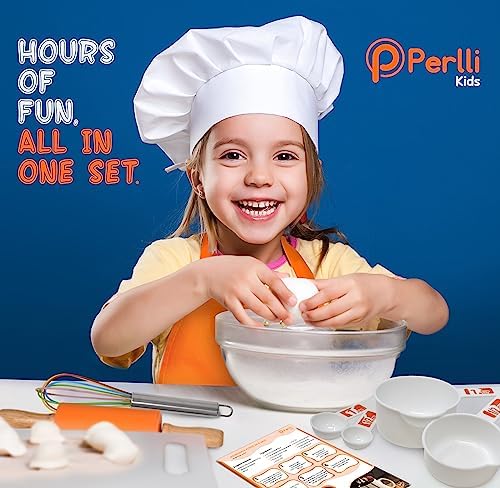 PERLLI Kids Cooking and Baking Supplies Gift Set with Storage Container - Complete Junior Chef Cooking Set, Girls & Boys Childrens Real Bakeware Equipment, Utensils & Accessories for Kids - Orange - Image 4