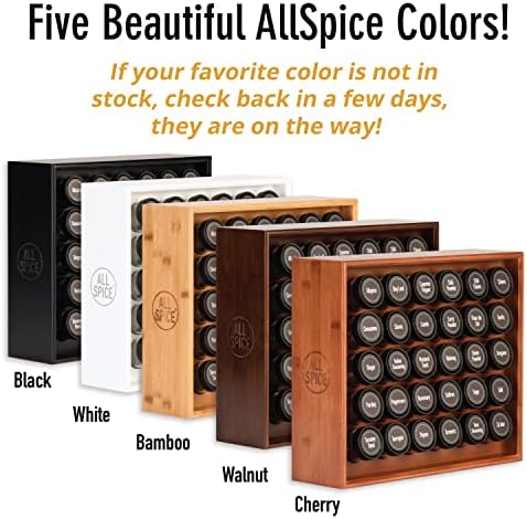 AllSpice Wood Spice Rack, Countertop or Wall Mount, Includes 30 4oz Jars- Walnut Stain - Image 2