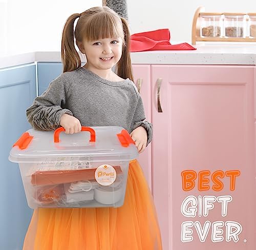 PERLLI Kids Cooking and Baking Supplies Gift Set with Storage Container - Complete Junior Chef Cooking Set, Girls & Boys Childrens Real Bakeware Equipment, Utensils & Accessories for Kids - Orange - Image 7
