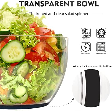 Ourokhome Salad Spinner Lettuce Dryer, One-handed Easy Press Large Vegetable Dryer Salad Mixer with Comfortable and Retractable Pusher and Brake Button for Greens, Herbs, Berries, Fruits, 6.3 QT - Image 4