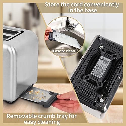 SEEDEEM Toaster 2 Slice, Stainless Steel Bread Toaster Color LCD Display, 7 Bread Shade Settings, 1.4'' Wide Slots Toaster Bagel/Defrost/Reheat Functions, Removable Crumb Tray, 900W, Silver Metallic - Image 6