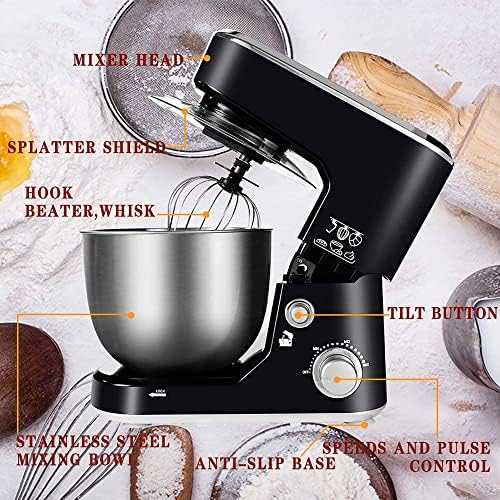 Stand Mixer, CUSIMAX Dough Mixer Tilt-Head Electric Mixer with 5-Quart Stainless Steel Bowl, Dough Hook, Mixing Beater and Whisk, Splash Guard - Image 2