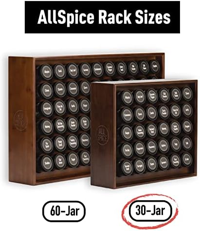 AllSpice Wood Spice Rack, Countertop or Wall Mount, Includes 30 4oz Jars- Walnut Stain - Image 5