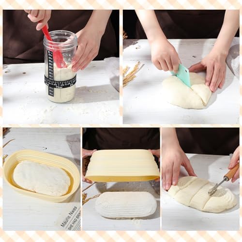 Sourdough Starter Kit, 24oz Sourdough Starter Jar, 10 Inch Bread Proofing Baskets, Thermometer, Feeding Time Tracker, Scraper, Durable Complete Sourdough Bread Baking Supplie - Image 7