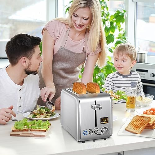 SEEDEEM Toaster 2 Slice, Stainless Steel Bread Toaster Color LCD Display, 7 Bread Shade Settings, 1.4'' Wide Slots Toaster Bagel/Defrost/Reheat Functions, Removable Crumb Tray, 900W, Silver Metallic - Image 7