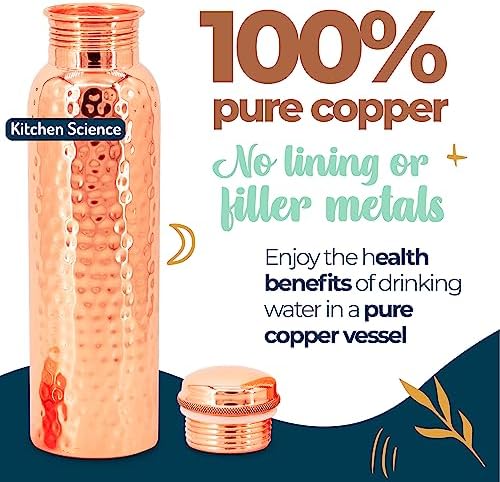 Copper Water Bottle (34oz/1000ml) w/a Carrying Canvas Bag | 100% Pure Copper Bottle for Drinking Water | Lab-Tested, Heavy Duty & Leak-Proof | Authentic Ayurvedic Copper Water Bottle - Image 2